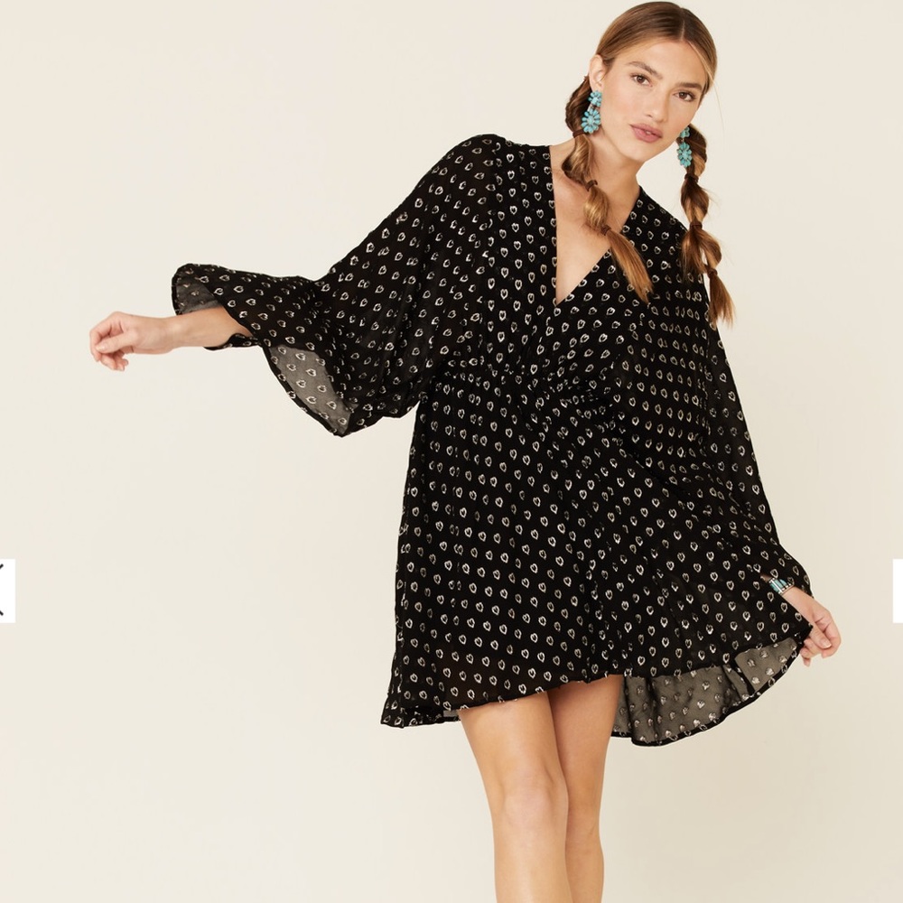 BAND OF GYPSIES BLACK METALLIC HEART MINI DRESS - Picture 2 of 11